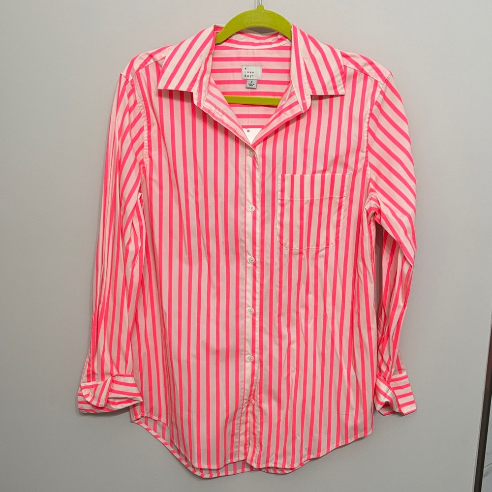 A New Day Vibrant Pink and White Striped Shirt